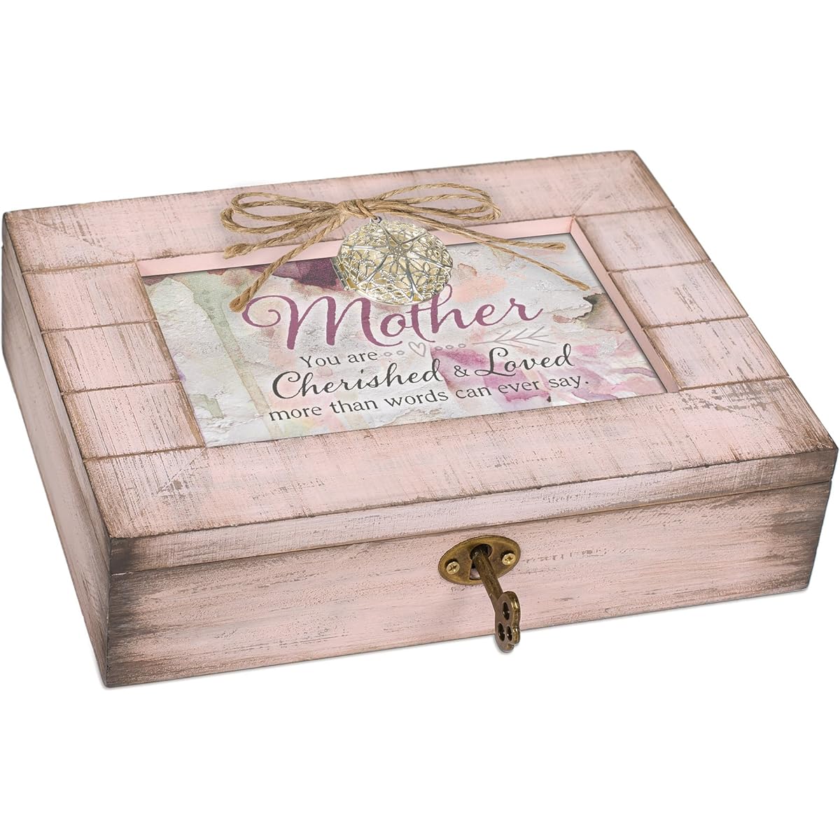 Cottage Garden Mother Cherished Loved Blush Pink Distressed Locket Music Box Plays Wind Beneath My Wings
