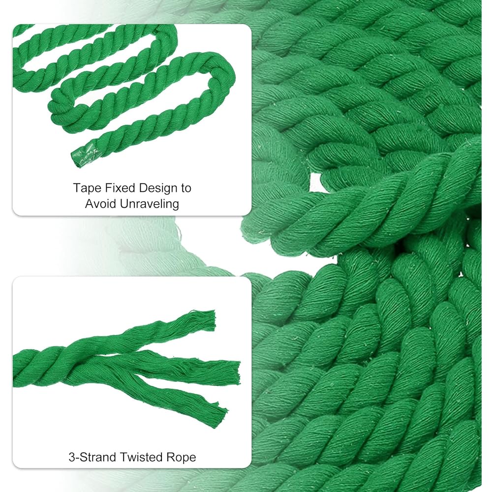 PATIKIL 20 Feet Tug of War Rope for Adults and Teens, 3 Braided Natural Cotton Rope with Flag for Yard Games and Team Building Activities, Green