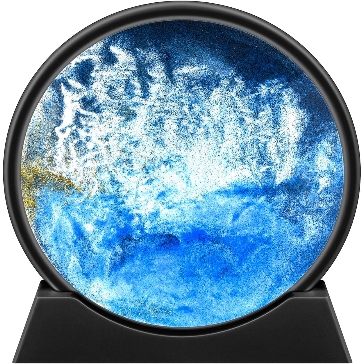 Morcheiong Moving Sand Art Picture Deep Sea Blue 3D Round Glass Flowing Sand Decor for Desktop Office Home (7 inch Blue)