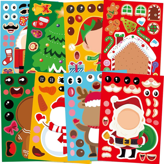 24 Kids Christmas Stickers Make Your Own Face Christmas Crafts for Kids Christmas Party Favors Creative DIY Holiday Decorations Christmas Gifts for Girls and Boys Santa Snowman with Reindeer