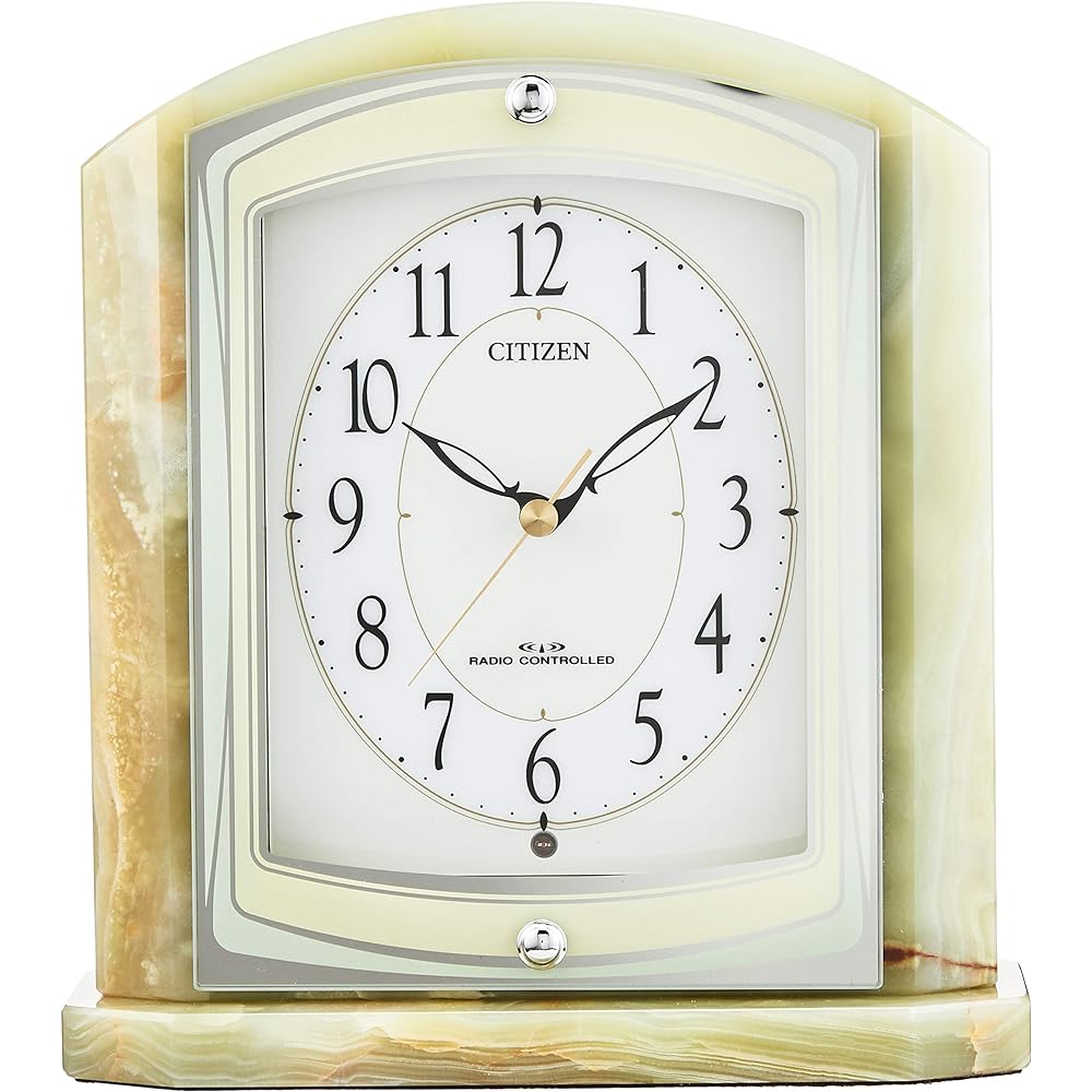 RHYTHM Citizen Table Clock Radio Analog Parlafine R400 Continuous Second Hand Onyx Frame Green CITIZEN 8RY400-005