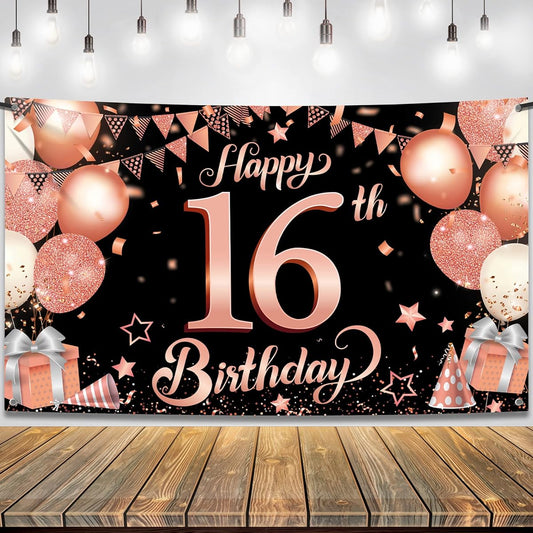 16th Happy Birthday Rose Gold Wall Banner Foil