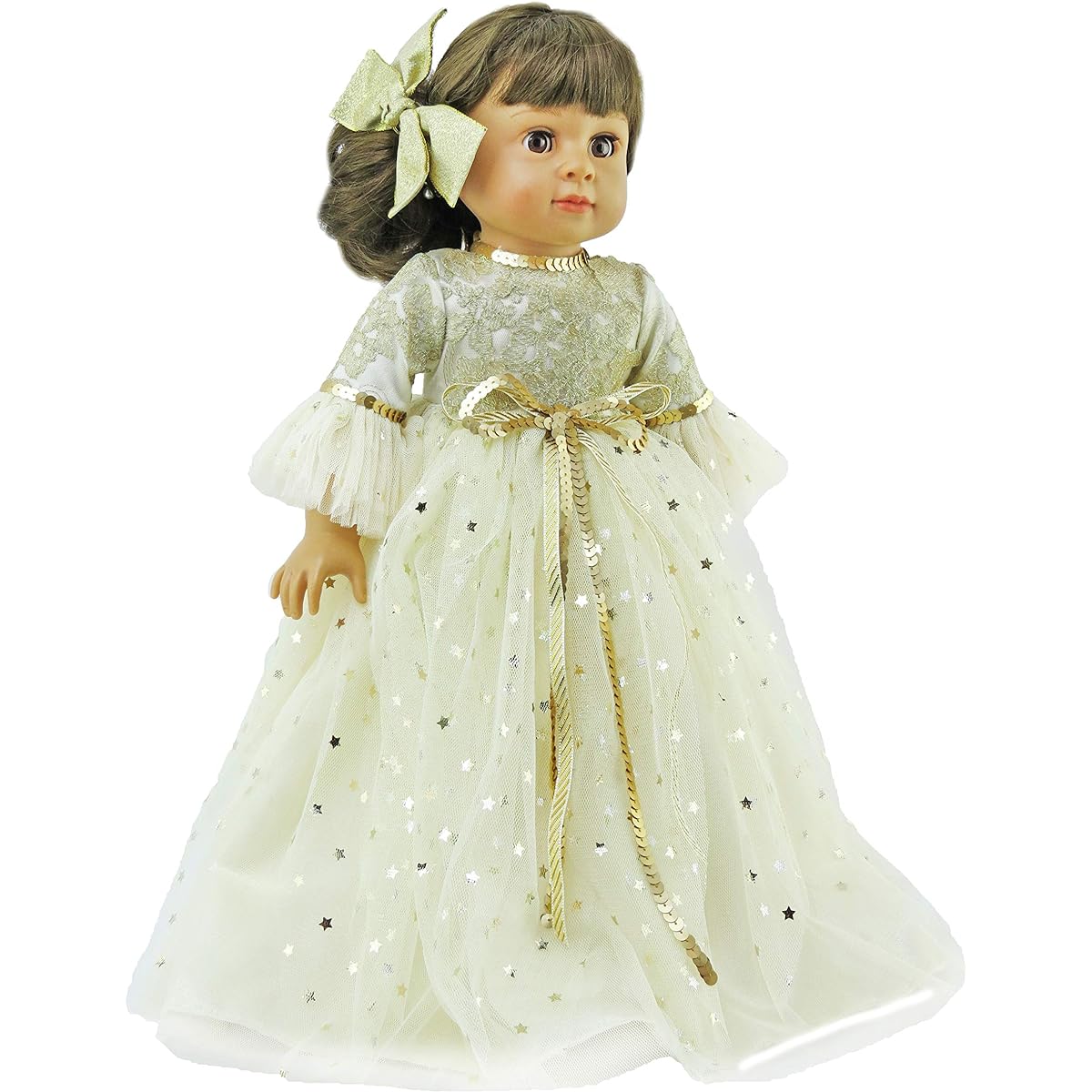 Gold Star Ball Gown with Hairbow-Fits 18" American Girl Dolls, Madame Alexander, Our Generation, etc. | 18 Inch Doll Clothes