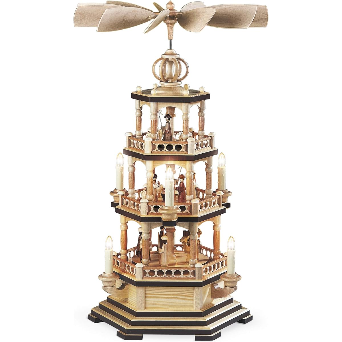 Christmas pyramid - Bible stories - 3 tiers, height 58 cm, electric (120 V, 50 Hz), natural, original Erzgebirge by Mueller Seiffen