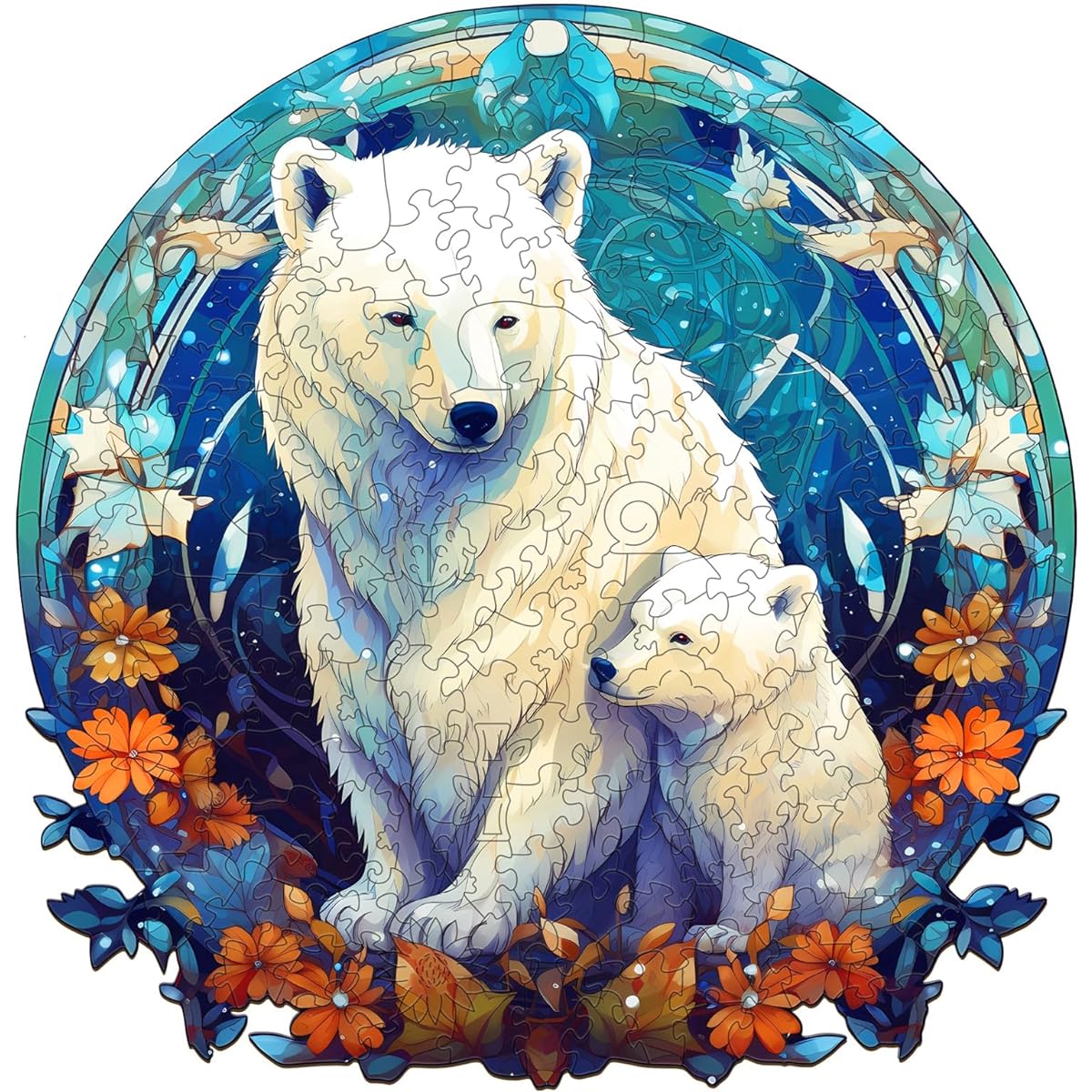 BLUMUZE Wooden Puzzle for Adults Large 290 Piece Wooden Jigsaw Puzzle Polar Bear Family Animal Jigsaw Puzzle for Adults Wooden Puzzle - 33 x 34cm - 13 x 13.4 Inch