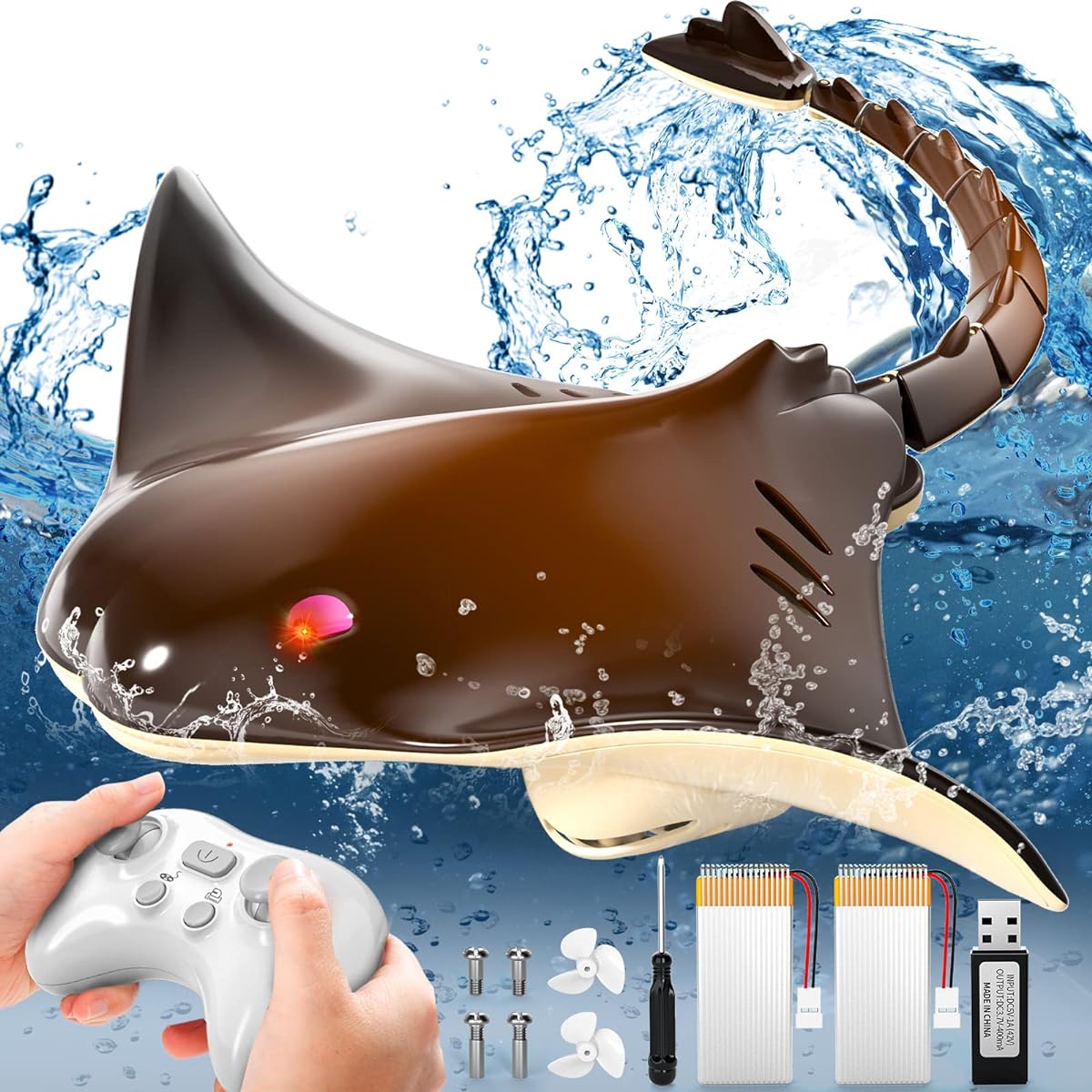 EPPO Remote Control Shark Stingray Toy Simulation Scale Robot Fish for Swimming Pool Bathroom Great Gift RC Boat Toys for Ages 4 5 6+ Boys and Girls Christmas Birthday Gift