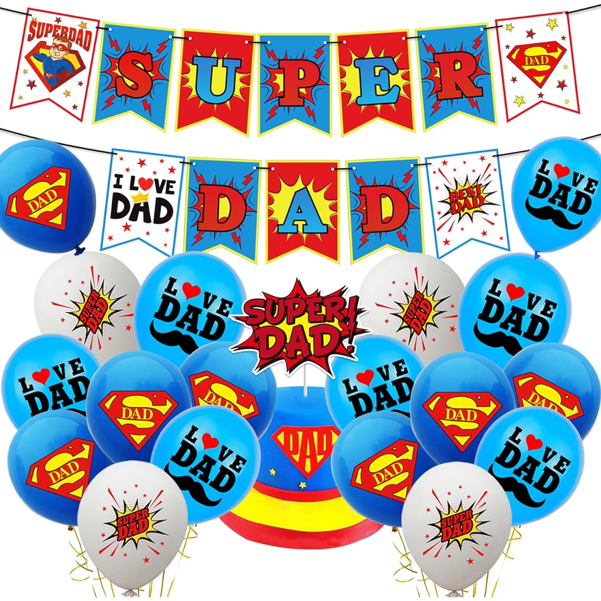 Happy Fathers Day Party Supplies Father's Day Party Decorations with Super Father's Day Banner Father's Day Party Supplies