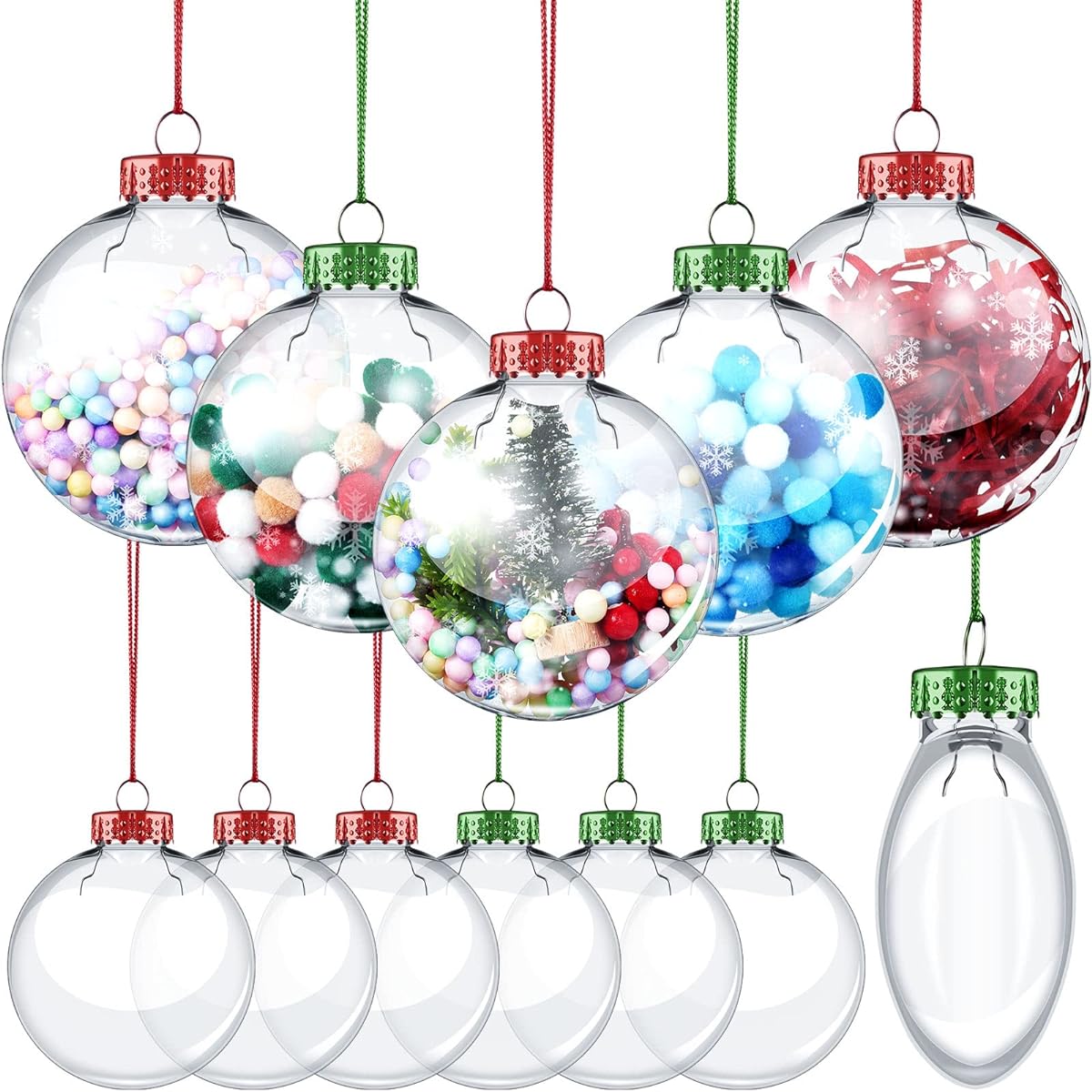 Sumind 12pcs Clear Christmas Fillable Ornament Balls, 3.15" Plastic Transparent Fillable Balls DIY Hanging Ornaments for Christmas Tree Decorations Crafts (Green)