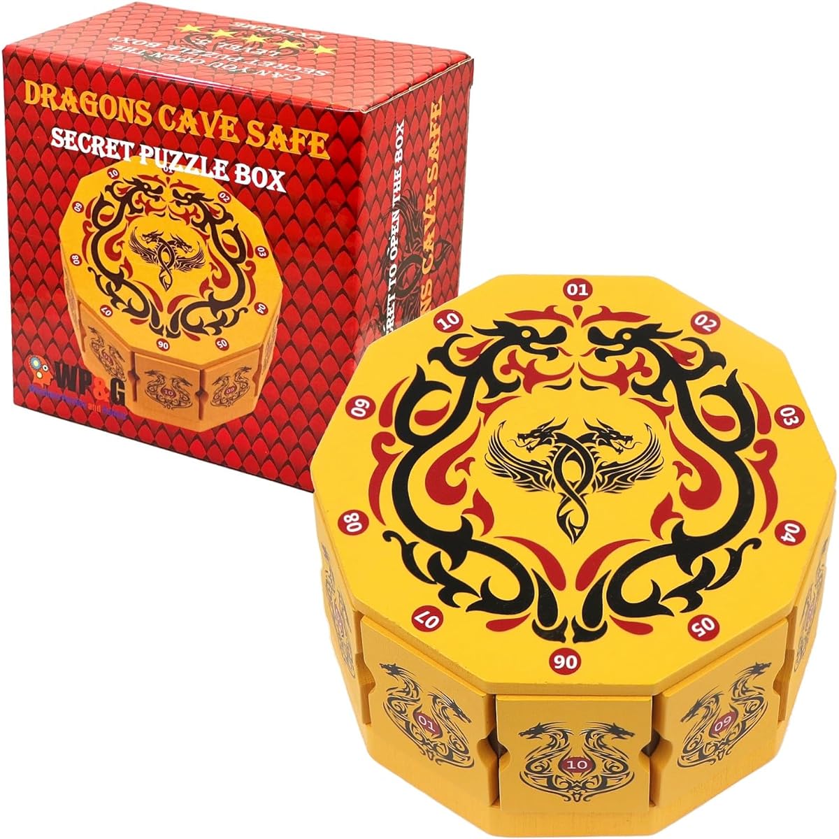 Dragon's Cave Safe Secret Puzzle Box Money and Gift Card Holder Wooden IQ Extremely Challenging and Difficult Lock Box with Hidden Compartment Brain Teaser