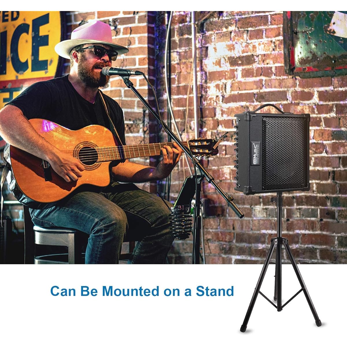 Coolmusic Battery Powered Acoustic amplifier, Acoustic guitar amplifier with BT, compact, lightweight design, 40W high output, 3 channels, 2 band EQ, black