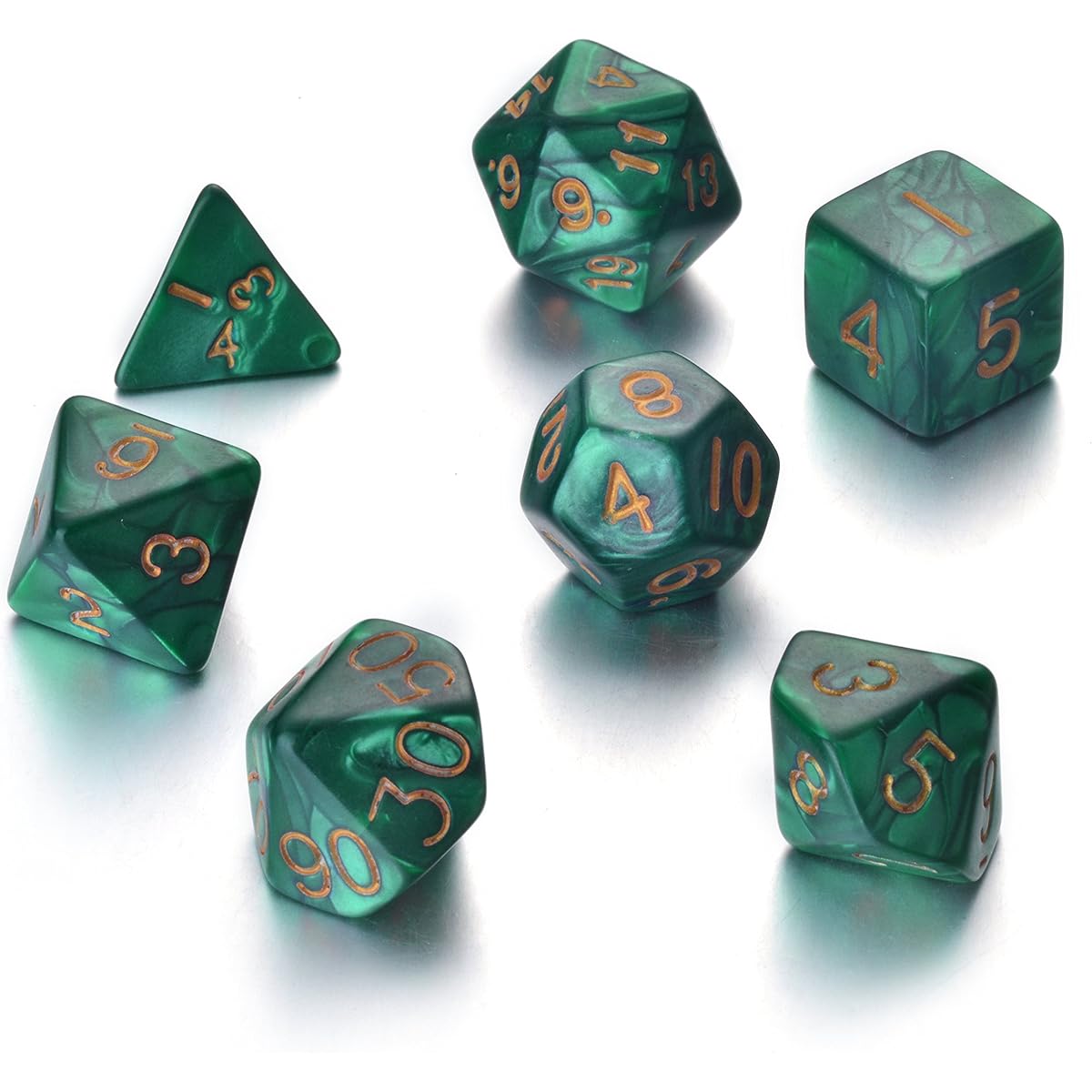REINDEAR 7 Die Polyhedral Role Playing Game Dice Set with Velvet Pouch (Smokey Dark Green)