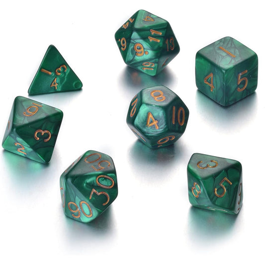 REINDEAR 7 Die Polyhedral Role Playing Game Dice Set with Velvet Pouch (Smokey Dark Green)