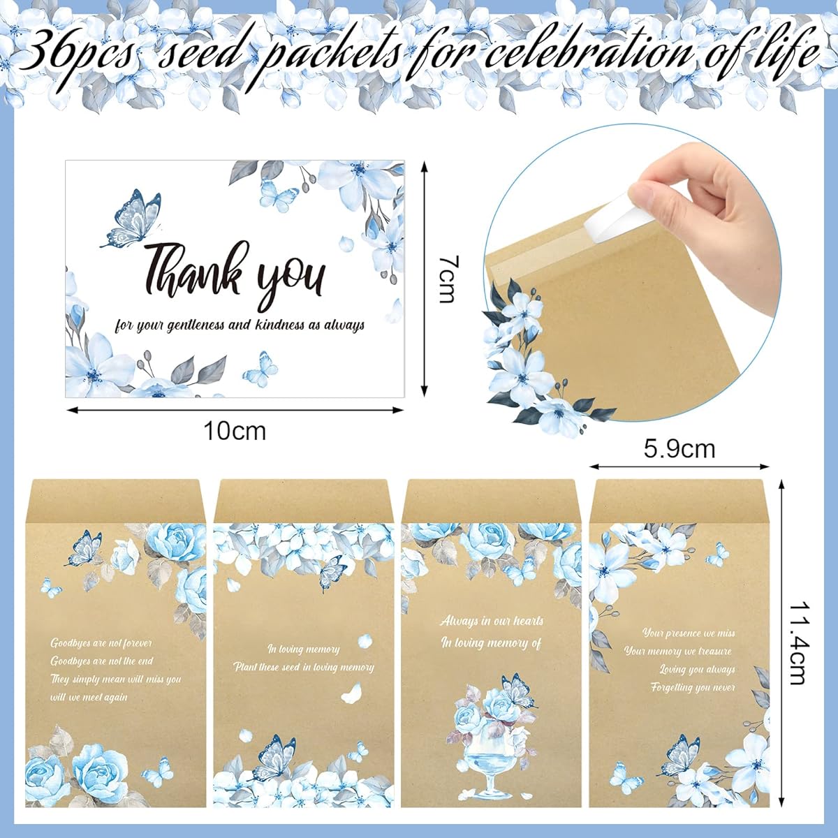 180 Pack Funeral Favors Set 36 Silver Angel Keychains 36 Self Stick Craft Seed Envelopes 36 Celebration of Life Cards 36 Thank You Cards 36 Organza Gift Bags Funeral Favors Guest Return Gift