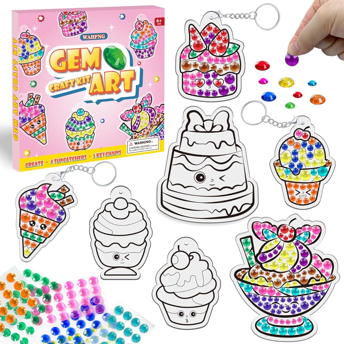 WAHFNG Gem Art Diamond Painting Kit for Kids - Make Your Own Keychain & Suncatcher - Arts and Crafts for Girls and Boys Ages 6-12 - Ages 4, 5, 6, 7, 8, 9, 10-12, 6-8 (Magic)