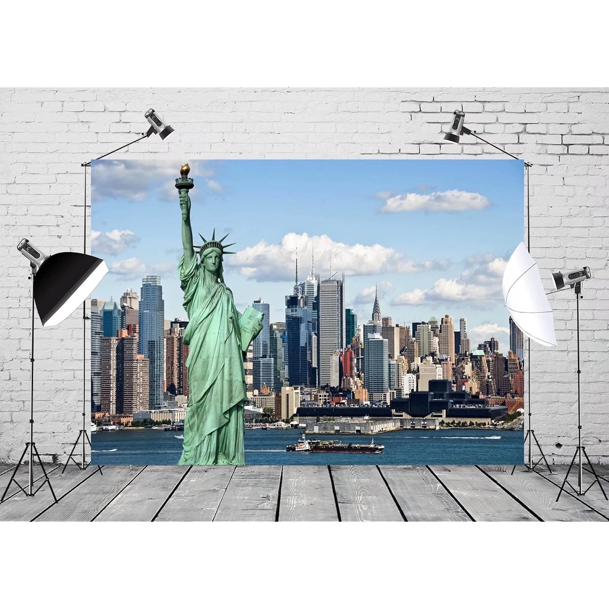 CORFOTO Fabric 10x6.6ft Statue of Liberty Backdrop NYC Theme Party Decorations New York City Party Banner NYC Photo Background America Cityscape Wallpaper Wedding Party Decoration for Photo Shoot