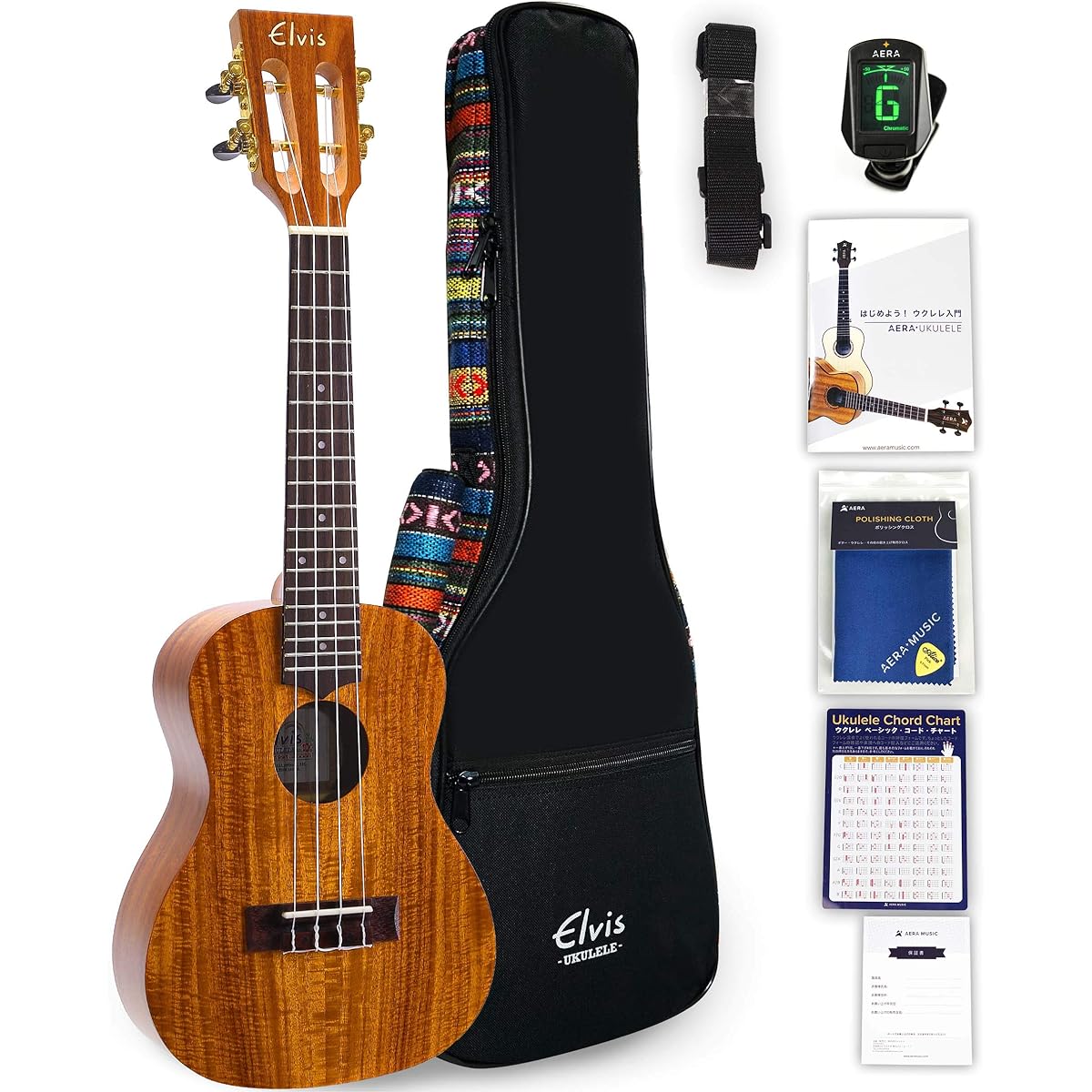 ELVIS Hawaiian koa wood, slotted head, concert ukulele, beautiful wood grain, high quality ethnic style case included