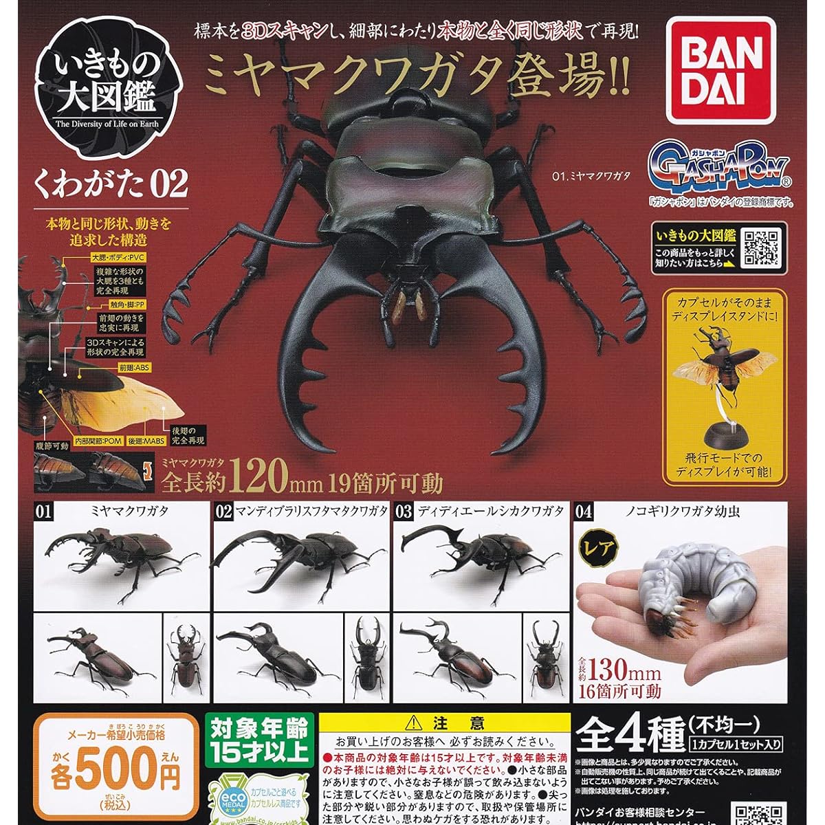 Living Creatures Encyclopedia Stag Beetle 02 [Set of 4 (Complete)] Gacha Capsule Toy