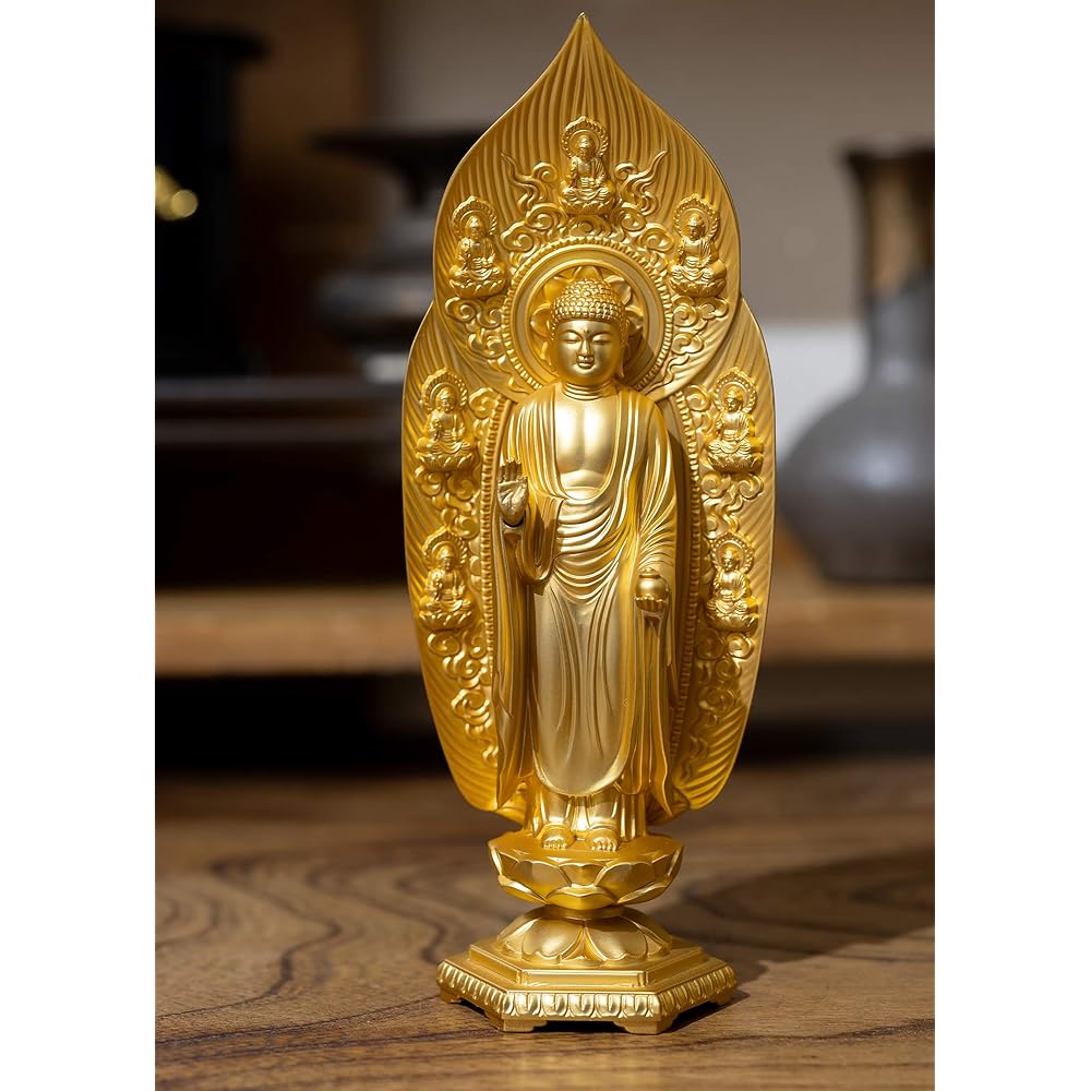 Buddha statue Yakushi Nyorai 17cm (gold plated/24K gold) Buddhist sculptor: Hideun Makita Original model _ "Tendai sect, Shingon sect, Rinzai sect" Takaoka copperware (Yakushi Nyorai)