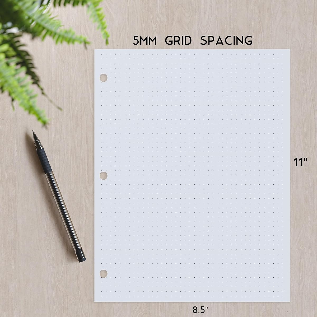Dot Graph Paper Letter Size 3 Hole Punch (Large Hole) 200 Sheets/400 Pages 120GSM 8.5x11 Inch White for Calligraphy, Diary, Drawing
