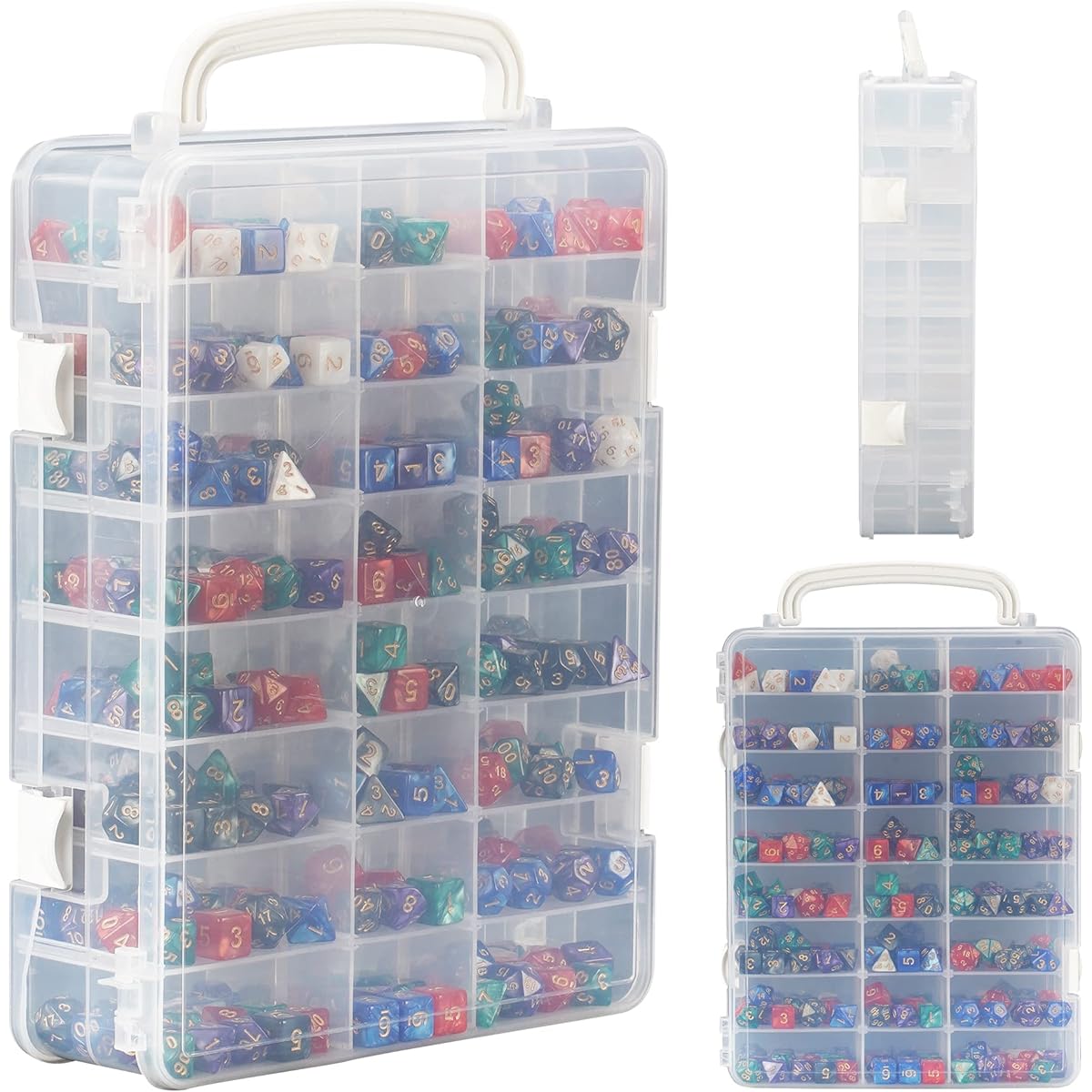KISLANE Dice Storage Case for DND Dice with Removable Dividers, Holds up to 830 Dice, DND Dice Case with Handle, Perfect for Dice Collectors and RPG D&D Games (Transparent)