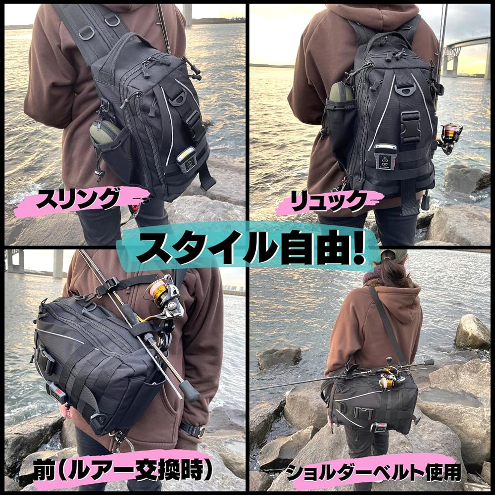 [TACKLAND] 3WAY sling bag that can be used as a backpack or shoulder bag Fishing bag Fishing bag Tackle bag One shoulder bag Waterproof bag Seabass Egging