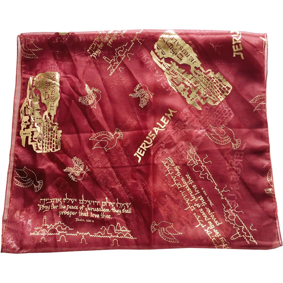 Holy Land Market Messianic Christian Headscarf Model II 100% Polyester Hand Wash 180 x 120 cm or 20 x 60 inches Red 3570