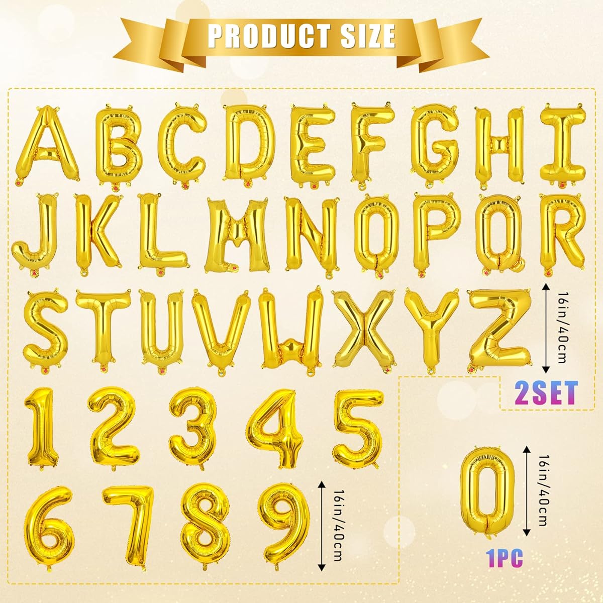 HHLCWA Gold Personalized Happy Birthday Balloons, Happy Birthday Letter Balloons Set of 2 A-Z 1-9 16" Mylar Foil Birthday Party Decorations for Kids Women Men Boys Girls Adults