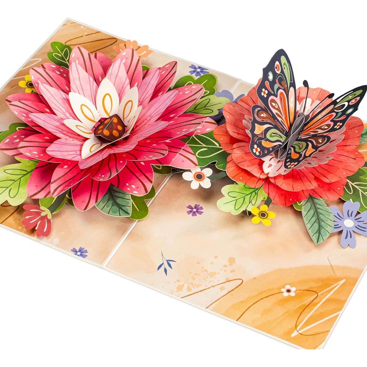 Paper Love Frndly 3D Bloom and Butterfly Pop-up Card - 100% recycled and eco-friendly, 8" x 6" cover - Note tag included