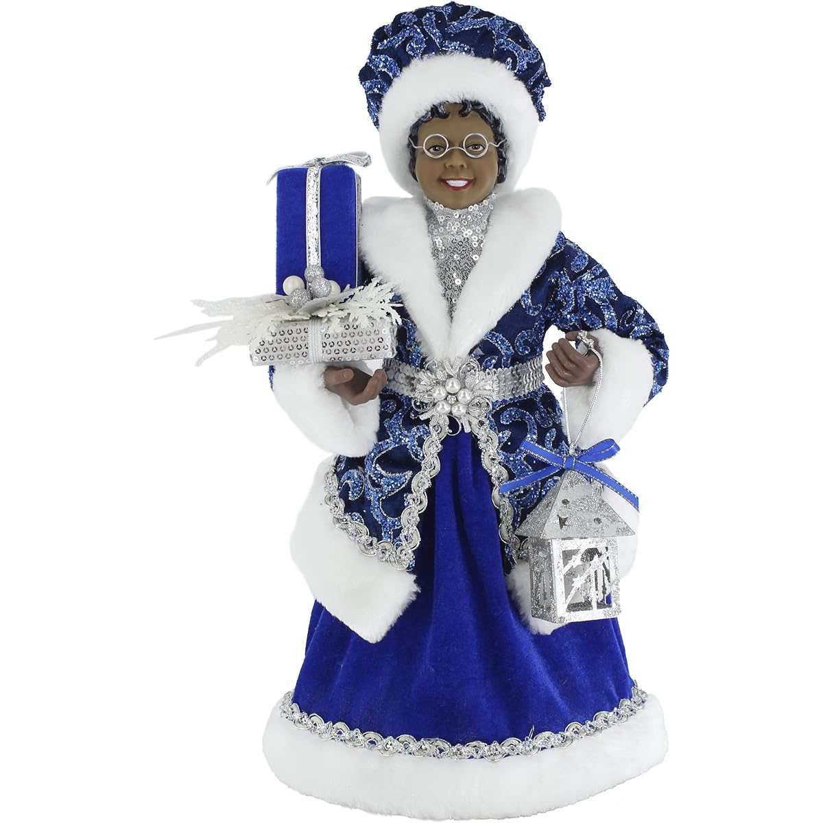 Windy Hill Collection 16" Standing Brilliant Blue Ethnic African American Mrs. Santa Claus Christmas Figure Decoration 163067