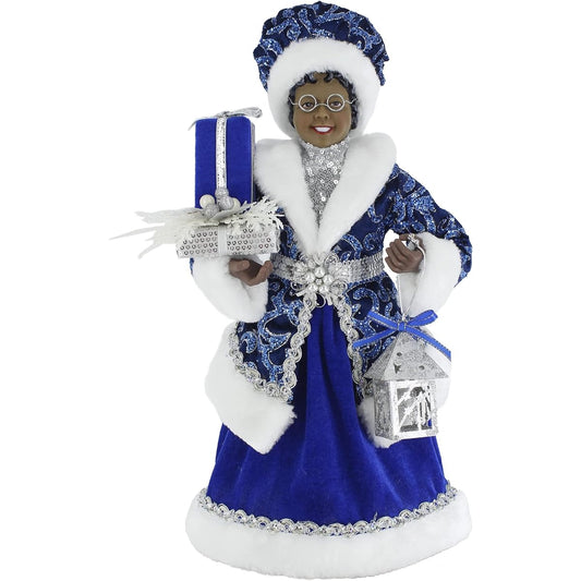 Windy Hill Collection 16" Standing Brilliant Blue Ethnic African American Mrs. Santa Claus Christmas Figure Decoration 163067