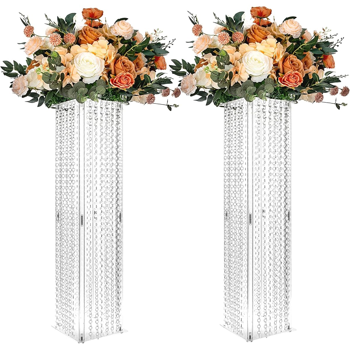 Wedding Centerpiece Table Acrylic Vase with Chandelier Crystal 31.5" Tall Clear Rectangle Flower Stand Geometric Flower Centerpiece Vase Party Table Decoration 2 Pieces