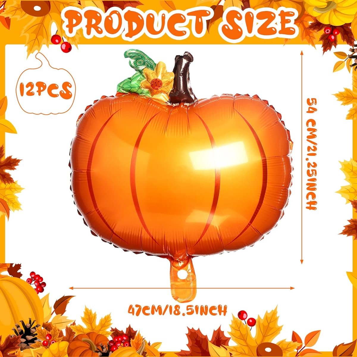 12pcs Pumpkin Balloons Thanksgiving Foil Pumpkin Balloons Mylar Fall Balloons Large Thanksgiving Balloon Decorations Baby Shower Birthday Fall Harvest Thanksgiving Party Supplies