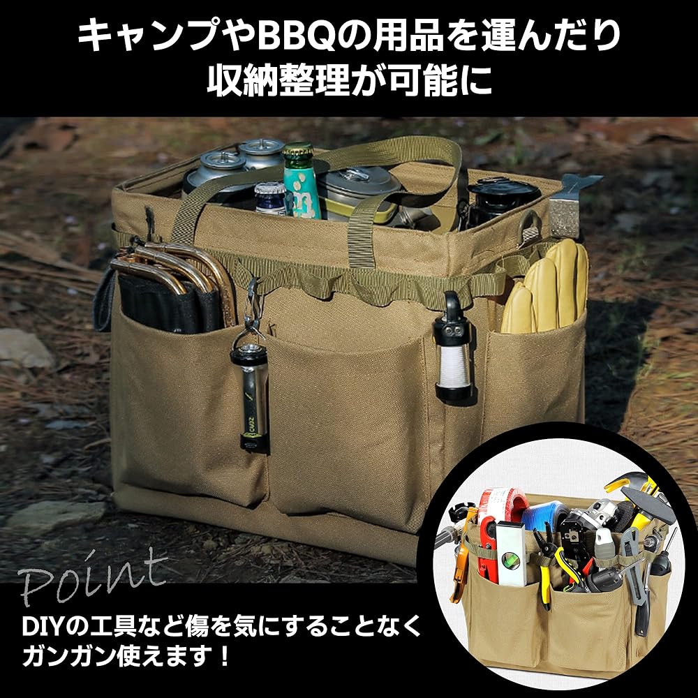 Camping Container Bag Firewood Case Gear Foldable Tool Holder Large Capacity [Load Capacity 30KG] Outdoor Tool Holder Waterproof Free Standing (Black)