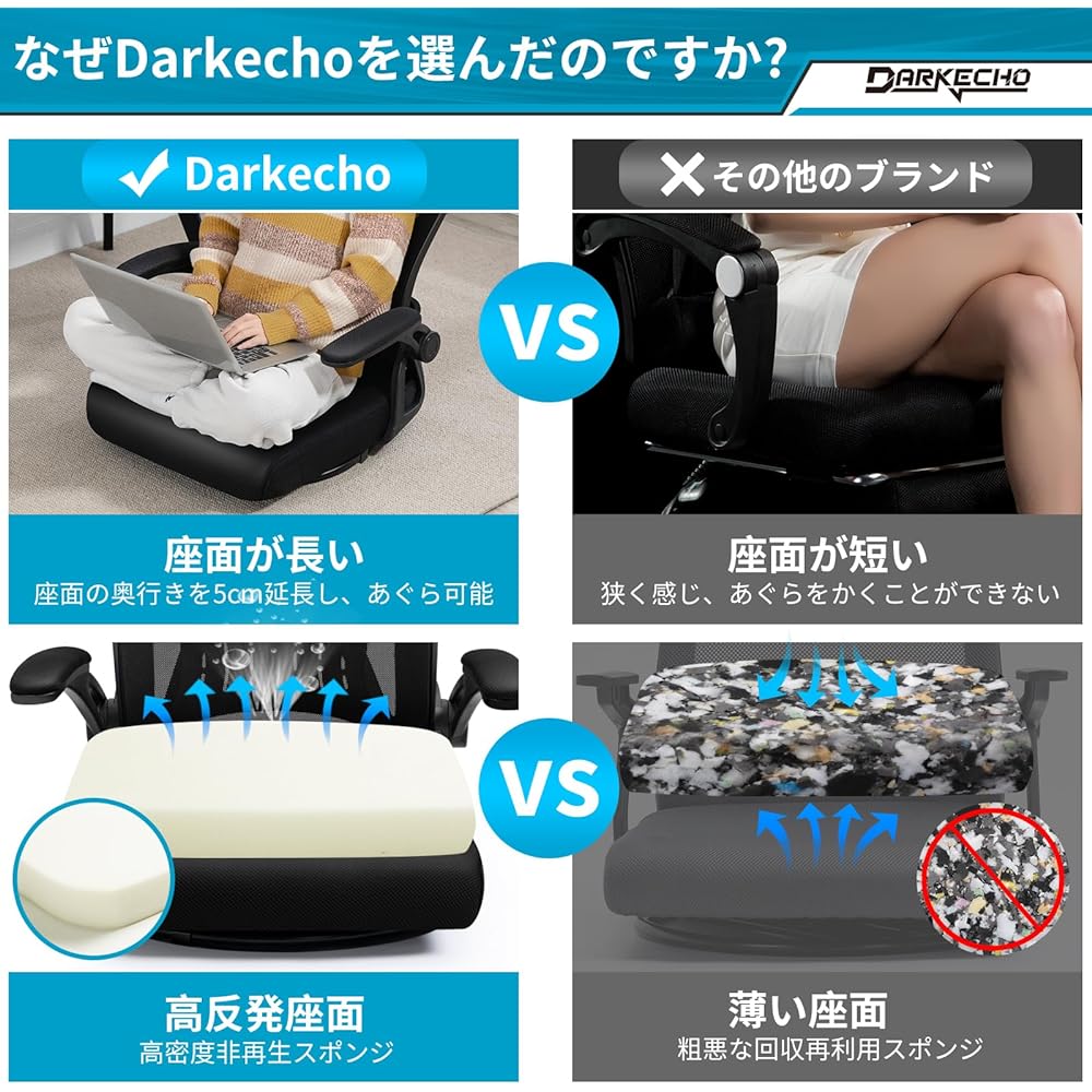 Darkecho Seat Chair, Swivel Chair, Compact, Up Flip Armrest, 360 Degree Rotation, Desk Chair, No Fatigue, Chair, Mesh, Japanese Style Office Chair, Ergonomics, Easy 10 Minute Assembly, Breathable, Under-Desk Storage, Space Saving, Black