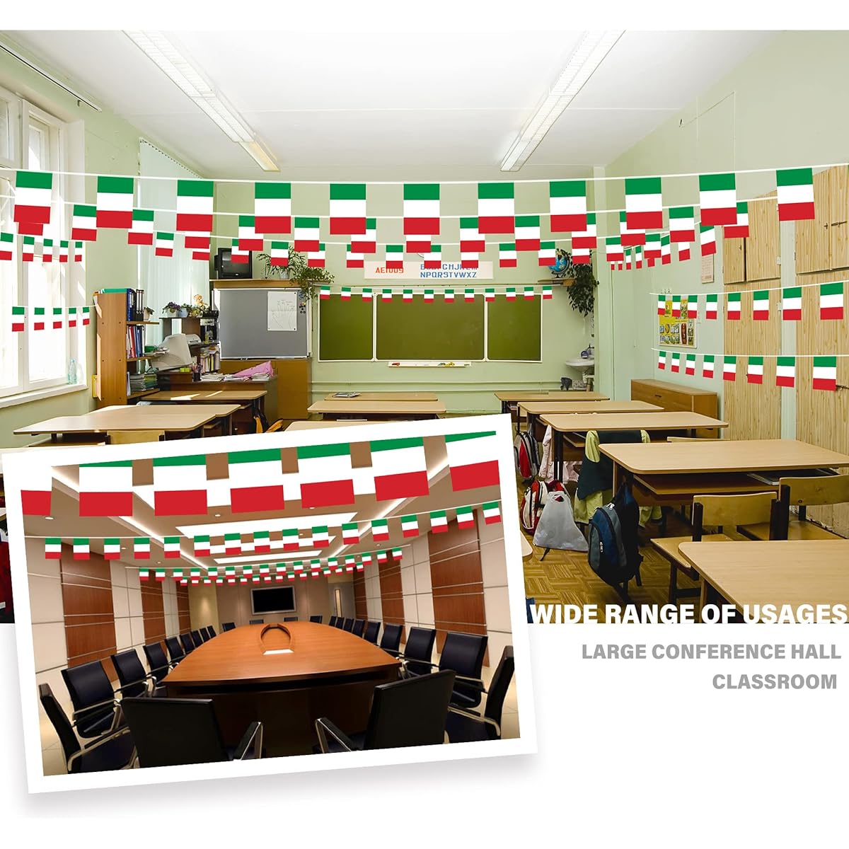 Italy String Flags - String Pennant Banner Patriotic Event Decor Sports Bar - 33ft 30 Flags