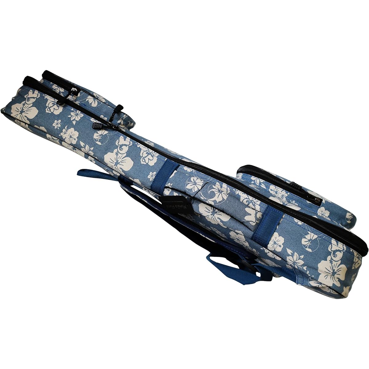 MUSIC FIRST Original Design 0.6" (15mm) Thick Padded Hawaii Style "Blue and White Plumeria" Canvas Baritone Ukulele Case Ukulele Bag (30~31")