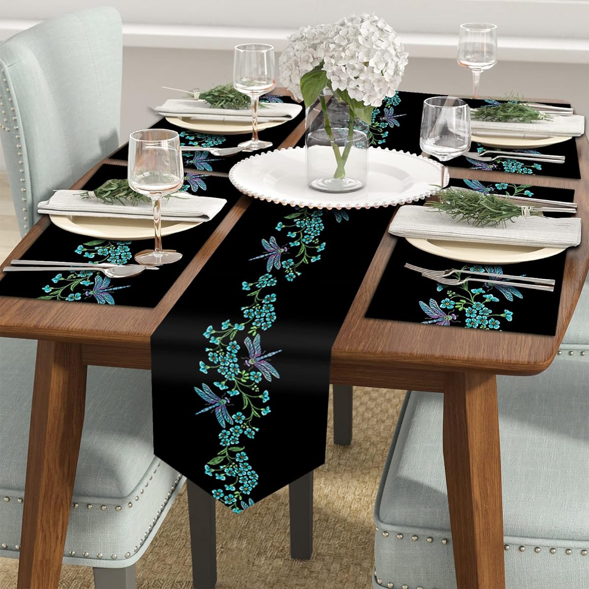 Black Table Runner Christmas Theme - Christmas Table Runner 90" Long Winter White Wedding Decorations Holiday Silver Table Runner Dining Room Table Decor Christmas Table Decorations