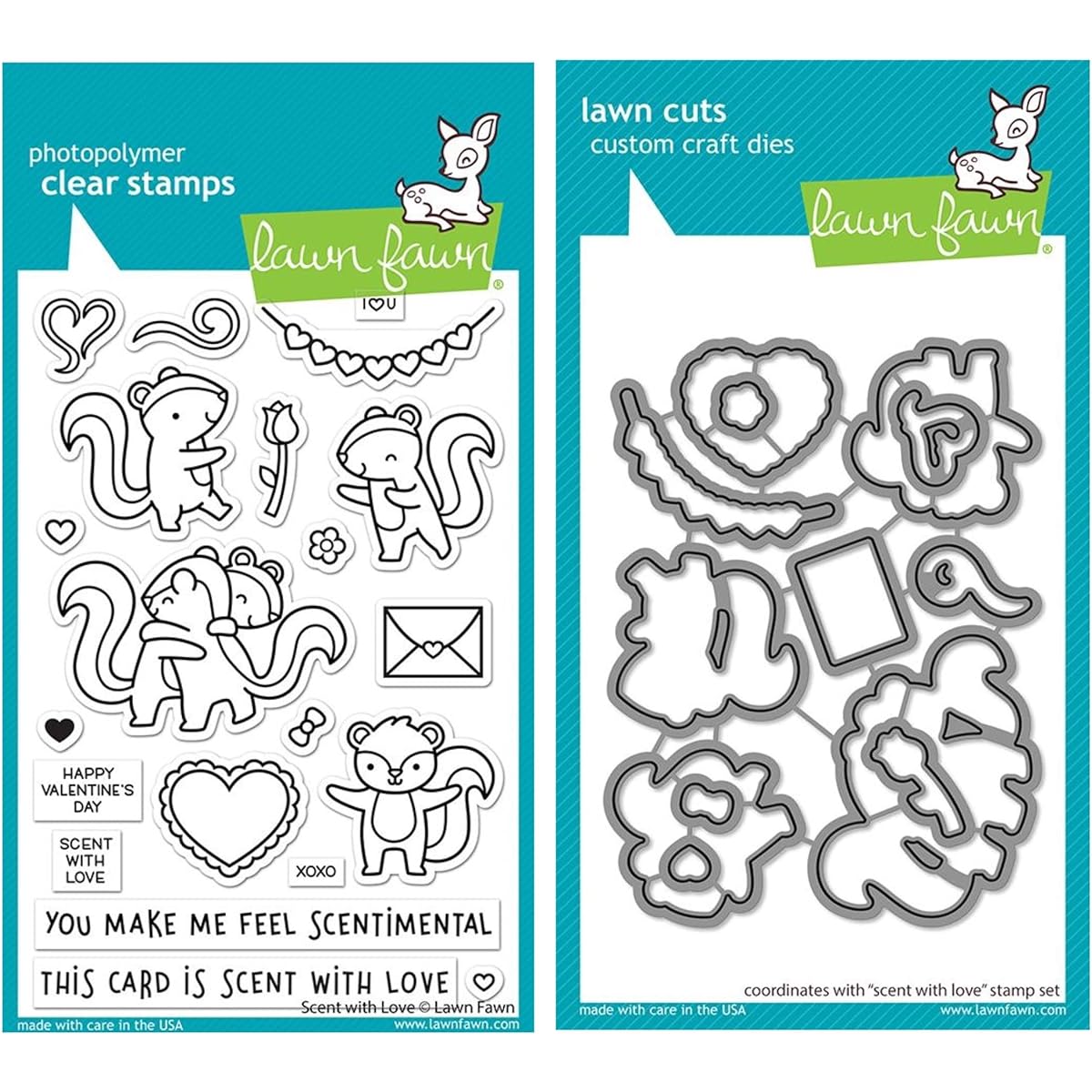 Lawn Fawn Scent with Love 4"x6" Clear Stamp and Coordinating Dies (LF2726, LF2727)