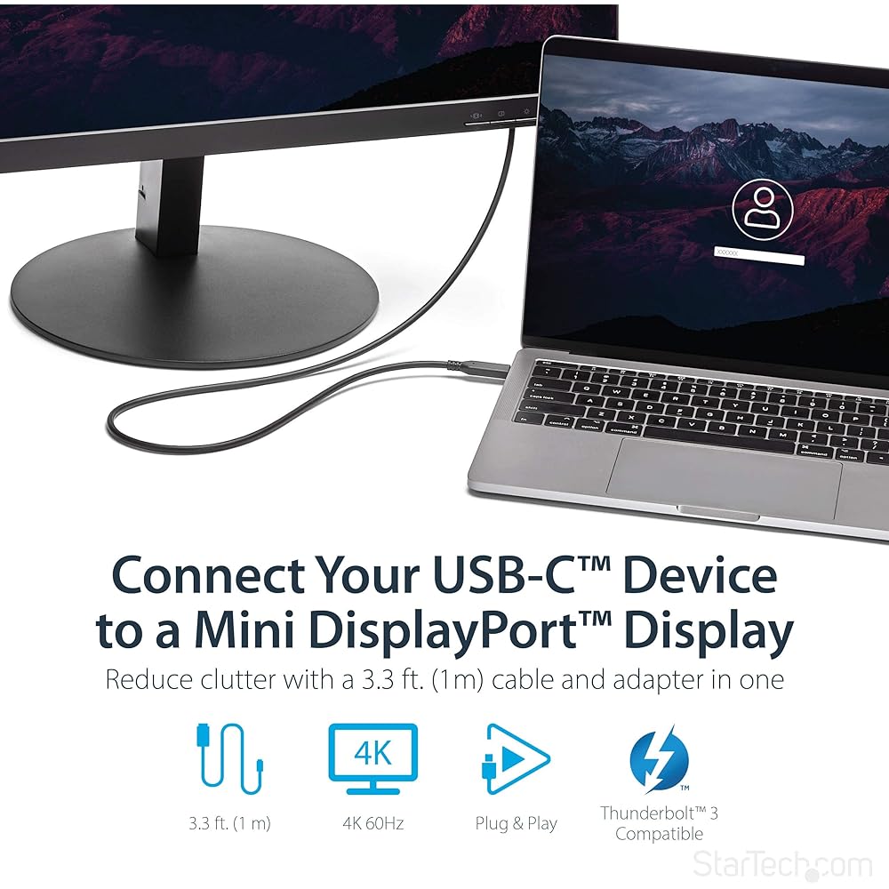 StarTech.com USB-C to Mini DisplayPort Cable 1m 4K/60Hz Black CDP2MDPMM1MB