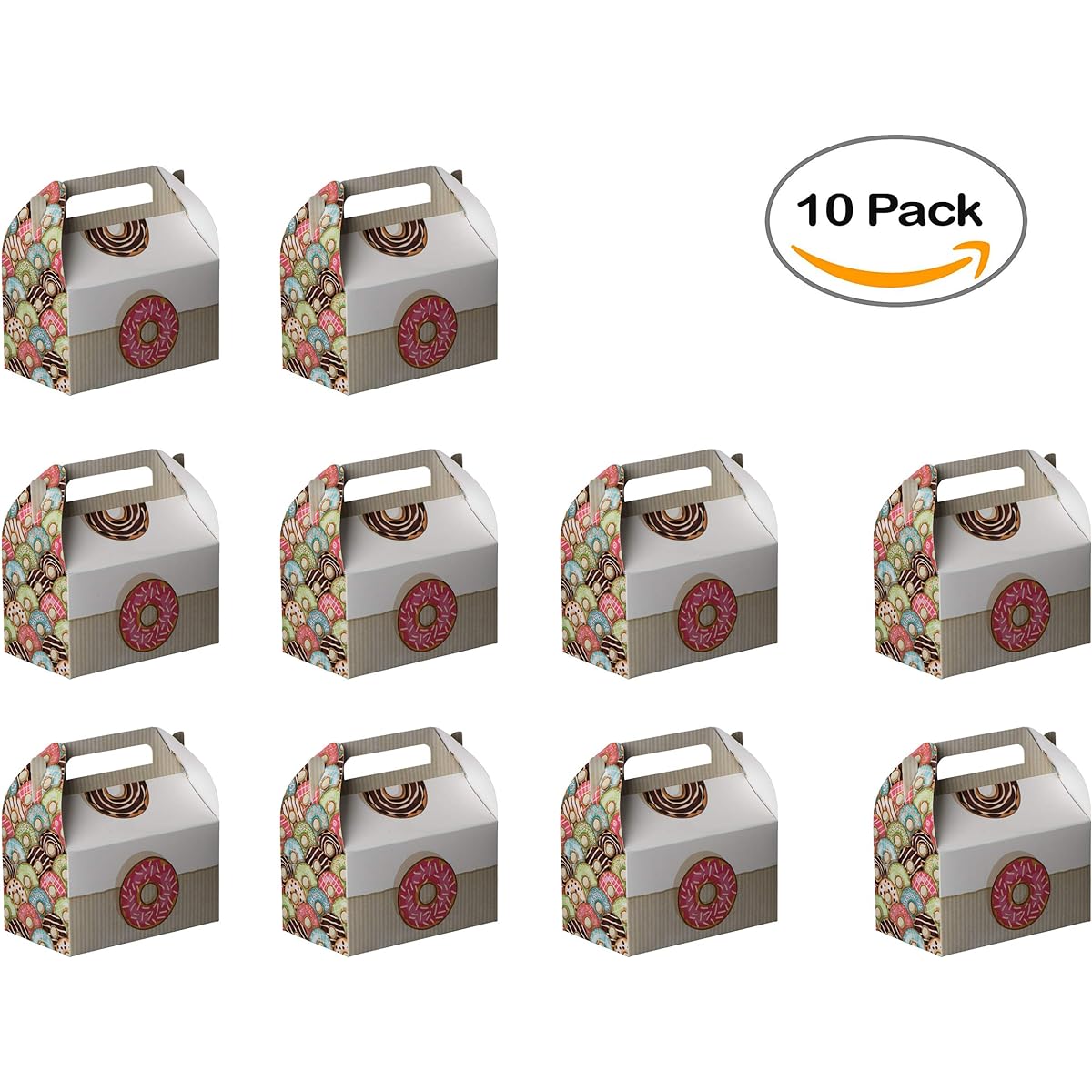 Hanmont Paper Treat Boxes - 10 Pack - Party Sweets Containers Cookie Boxes with Cute Designs Perfect for Parties and Celebrations 6.25" x 3.75" x 3.5" (Tweet Donuts)
