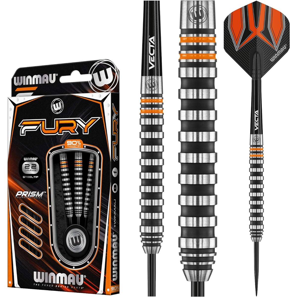 Winmau Fury 90% Tungsten Darts with Prism Flights and Vector Shafts (Stem)