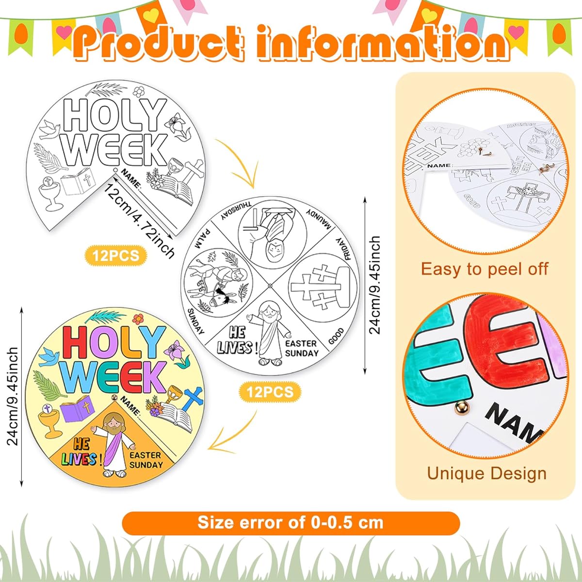 Hollowfly 12 Set Color Make Your Own Holy Week Wheel Crafts for Kids DIY Easter Religious Crafts Church Youth Group Fun Sunday School Activity Crafts Vacation Bible School Crafts