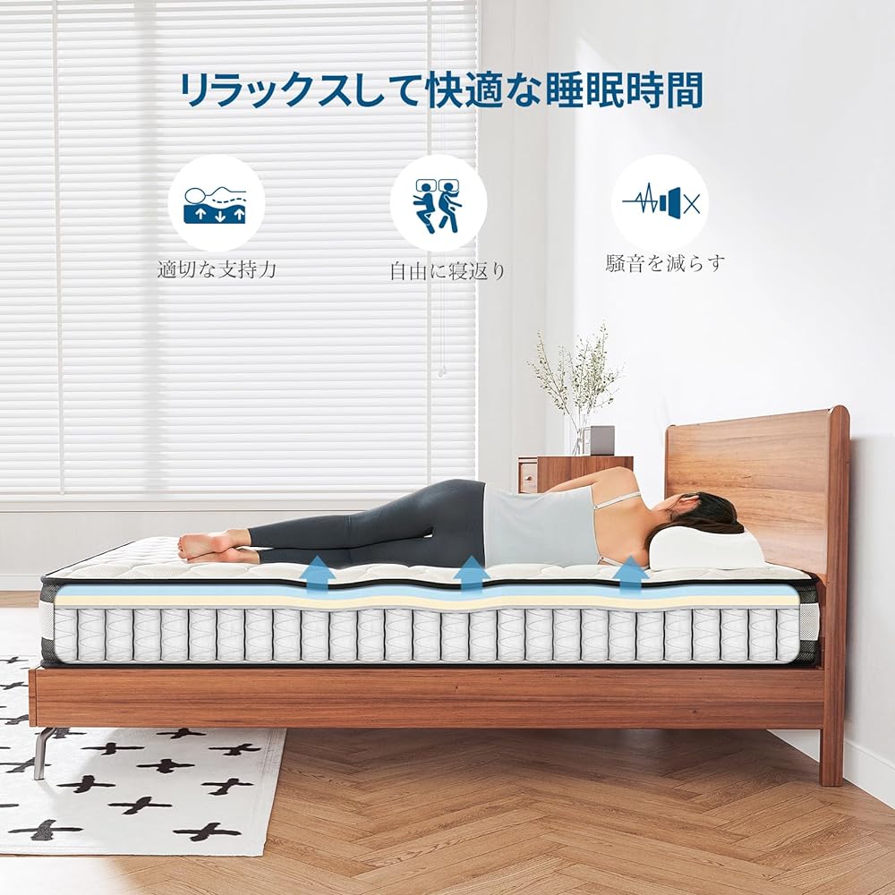 Inofia Mattress Queen Mattress Specialty Brand High Resilience Mattress Extra Thick 24cm Bed Mattress Pocket Coil Body Pressure Dispersion Breathable Antibacterial and Deodorizing Treatment Comfortable Sleep High Durability Compressed Packaging Easy to C