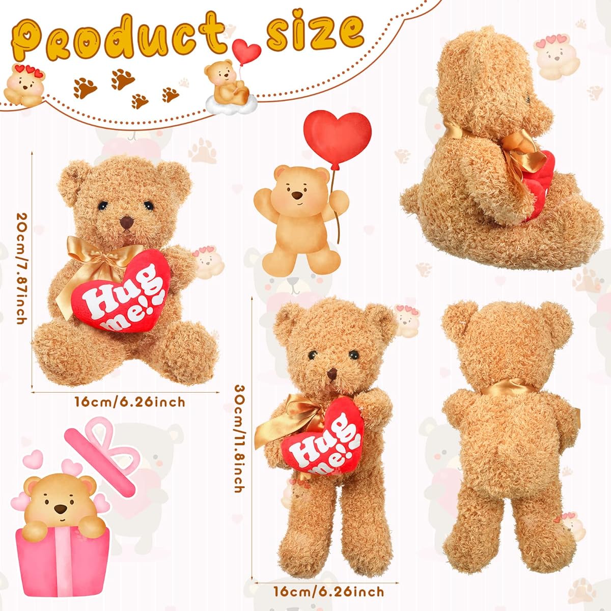8 Pcs Stuffed Bears, Teddy Bear Hug Me Valentine's Day Gifts for Him, Bear Hug Pillows for Girlfriend Boyfriend Birthday Valentine's Party Favors