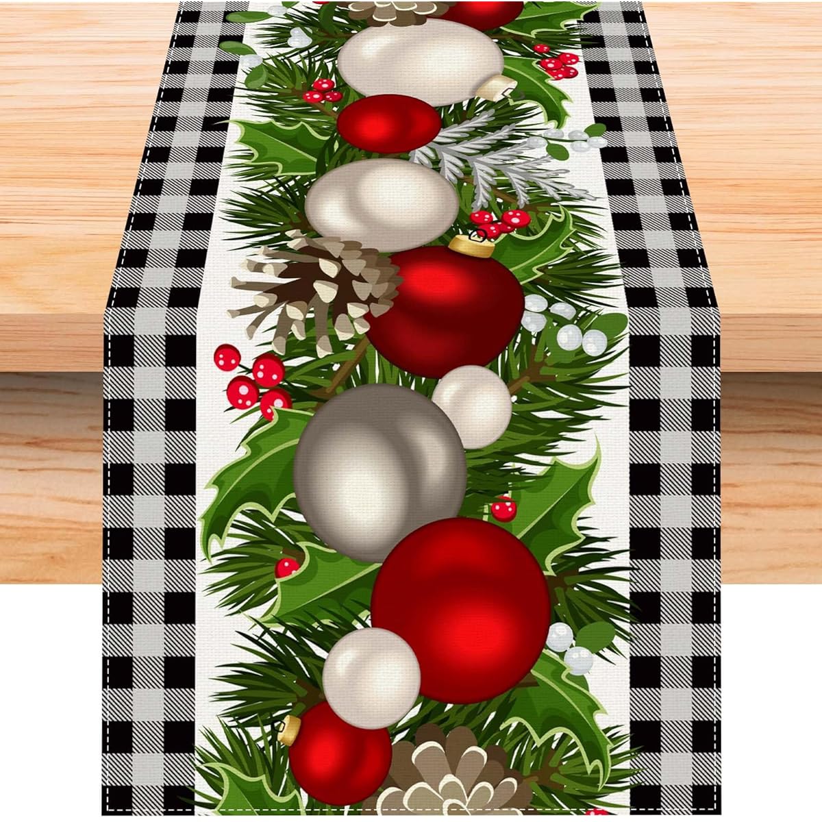 Jiudungs Linen Black and White Buffalo Check Plaid Christmas Table Runner 90" Long Farmhouse Winter Christmas Xmas Holiday Home Kitchen Table Decorations