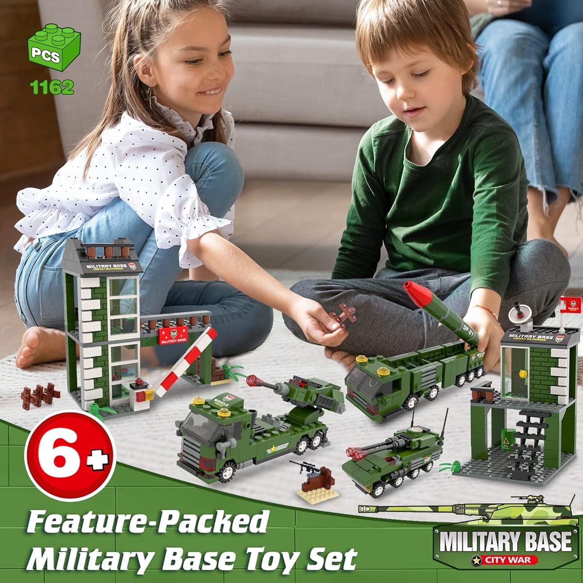 Army Military Base Building Blocks Set with Army Vehicles, Tanks, Planes, Helicopters, Best Learning Role Play STEM Construction Toys for Ages 6-12 Boys and Girls (1162 Pieces)