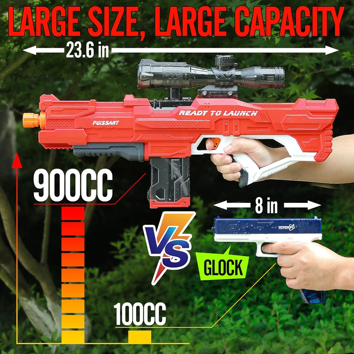 Red Electric Water Gun with Scope for Adults, Water Blaster, Squirt Gun, Electric Auto Burst, Battery Powered, Long Range, Summer, Outdoor, Beach, Swimming, Pool, Party, Toys, Kids