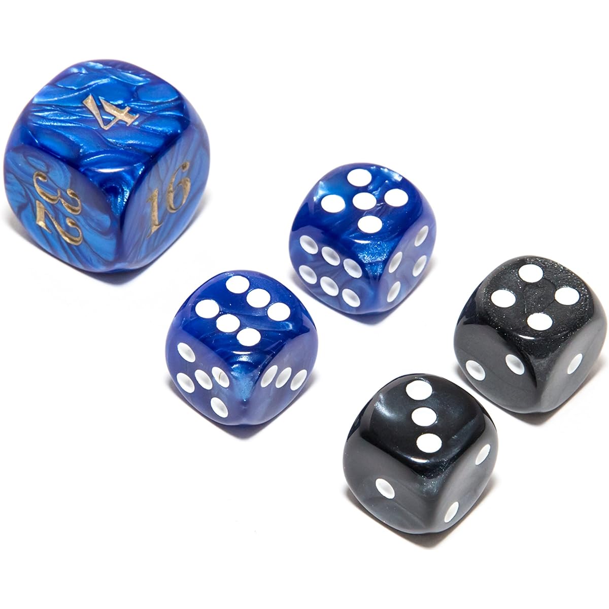 Bello Games Deluxe Marble Dice Set Black/Blue 5/8 inch
