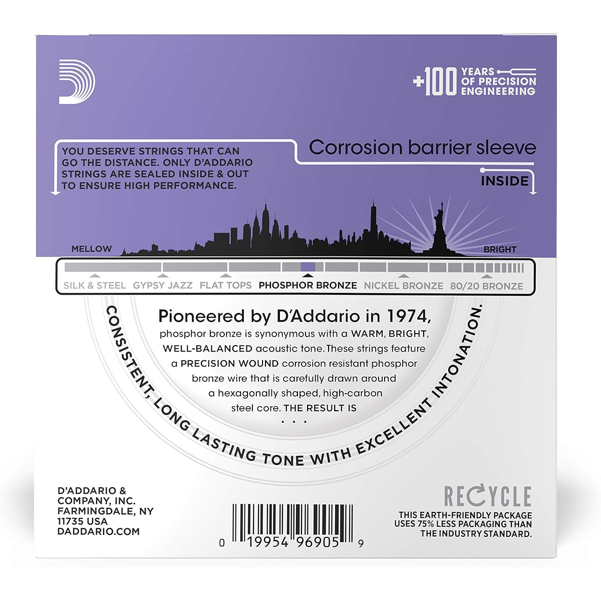 D'Addario Phosphor Bronze Custom Light Acoustic Guitar Strings .011-.052 EJ26-10P Pack of 10 [Official Japanese Product]