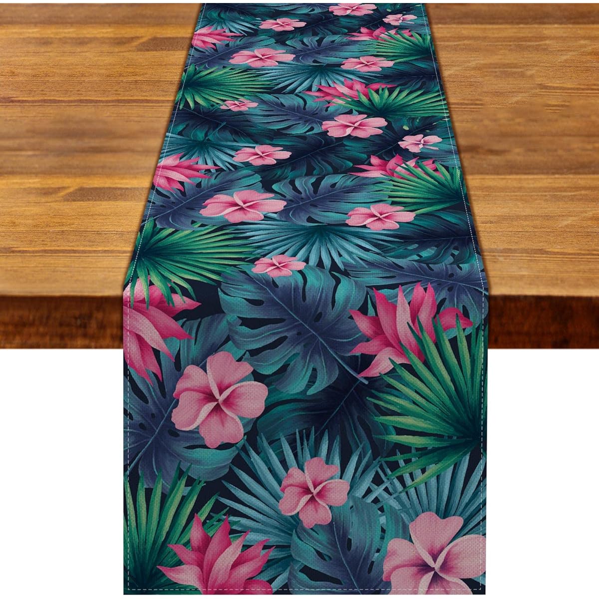 Linen Tropical Table Runner Summer Luau Hawaiian Party Palm Leaf Table Cover Rustic Home Kitchen Dining Room Decor